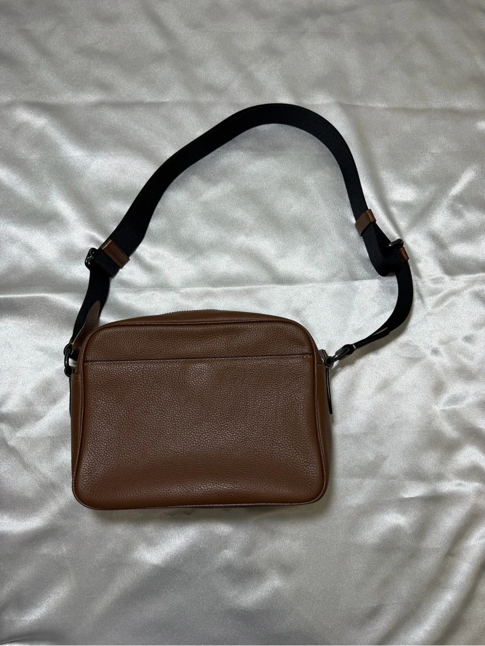 Coach Brown Pebbled Leather Messenger Crossbody with Black Strap